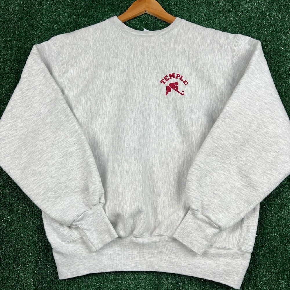 VTG MV Sport Crewneck Sweatshirt Men XXL Gray Temple University Hockey Pro Weave